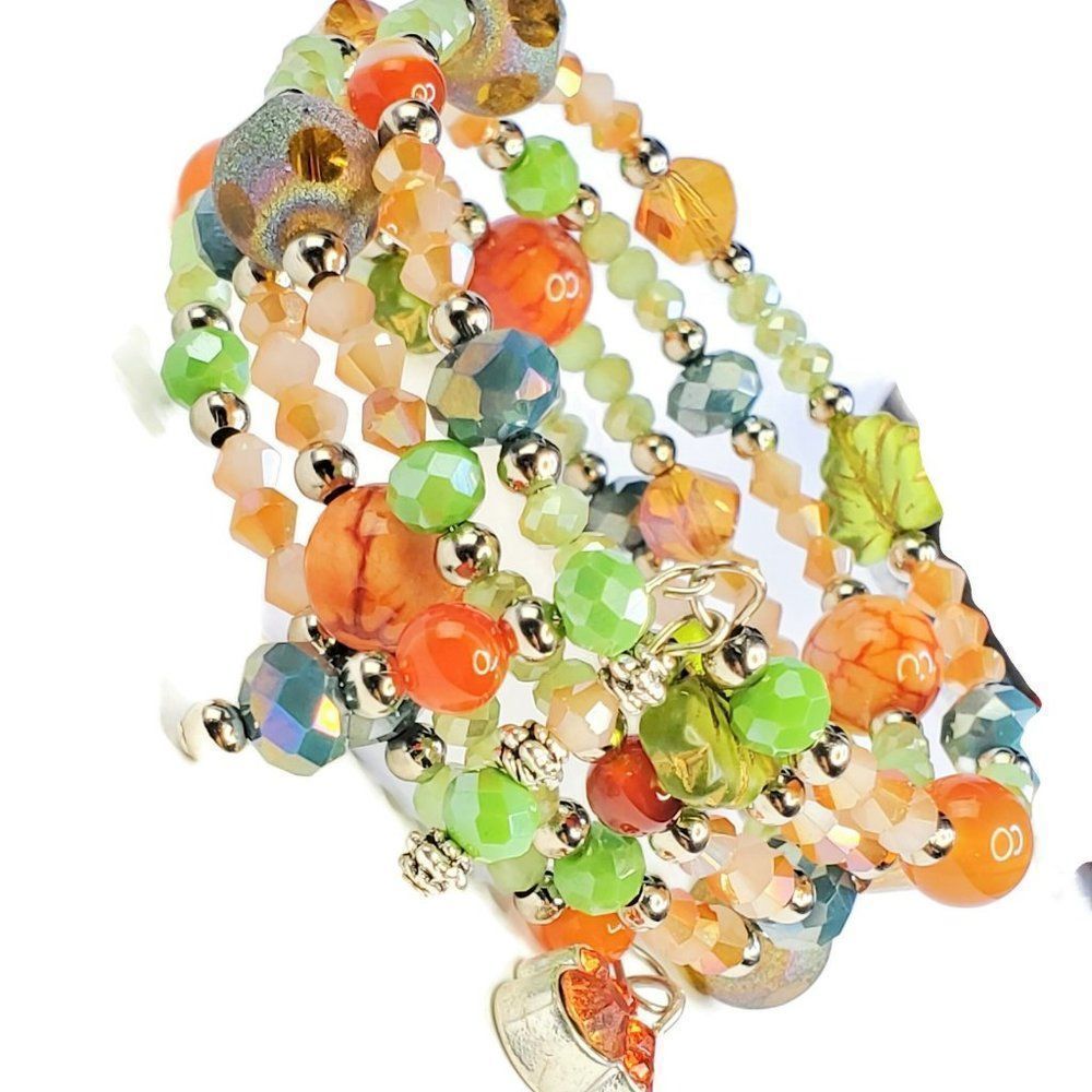 Whimsical Charm Bracelet With Crystal Dog Paw Print Charm Memory Wire Bracelet